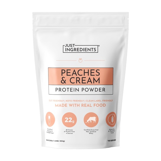 [BRSRYZT3BANREHT6] JUST INGREDIENTS Peaches & Cream Protein Powder, 15 Servings, 22g Protein from 4 Sources, Certified Grassfed New Zealand Whey Concentrate, Made with Real Food Ingredients, No Gums or Fillers
