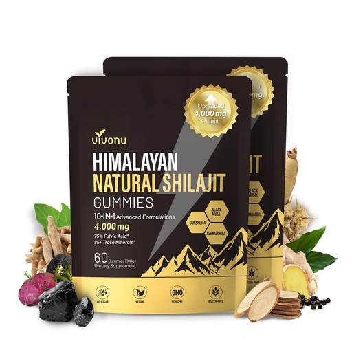 [BRSRGZDYOYHAYCA7] HimalayanSS Shilajit Gummies with Ashwagandha & Gokshura | 85+ Trace Minerals & Fulvic Acid | Organic, Non-GMO Micronutrient Supplement for Men & Women