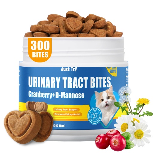 [BRSREED2CIJQOCI6] Just Try 300 Bites 6.35 oz Urinary Tract Bites for Cats - Cranberry & D Mannose Formula for Bladder Health - Prevent UTI & Promote Urinary Comfort - Grain Free, Natural Ingredients Cat Supplements