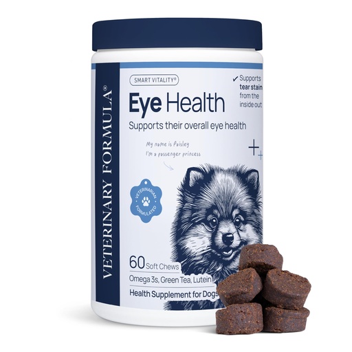 [BRSREFAYPMIRUHLO] Veterinary Formula Eye Health Supplement for Dogs – Vet-Formulated Tear Stain Chews with Omega 3, Lutein & Cranberry – Smart Vitality Supports Eye Moisture, Stain Reduction & Immunity, 60 Soft Chews