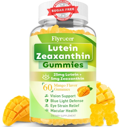 [BRSREYABBMORO3Q3] Sugar Free Lutein Gummies 25mg, Lutein and Zeaxanthin Supplements for Eye Health, 13-in-1 Eye Care Formula with Omega-3 Bilberry Saffron & Vitamins-Vision Health, Eye Strain, Dry Eyes, Vegan 60 Count