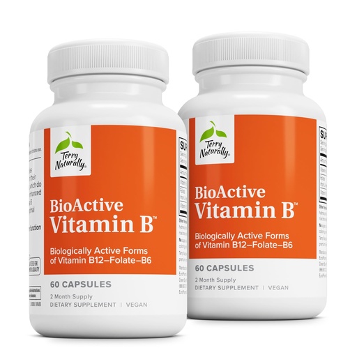 [BRSROEI2CMIR63A4] Terry Naturally BioActive Vitamin B - Aid Heart Health with Bioactive B Vitamins - Supplement with Folate & Calcium - B Complex Vitamin to Aid Nervous System Function - 60 Capsules (Pack of 2)