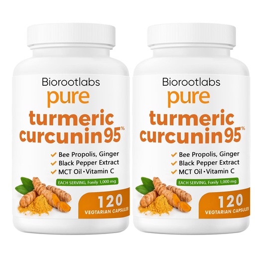 [BRSRYYYBOYMRSYDO] Biorootlabs Turmeric Curcumin Supplement 1000mg – 95% Curcuminoids with Ginger, Bee Propolis, Black Pepper, MCT Oil – High Absorption Formula for Wellness & Immune Support – 240 Count(2)