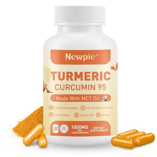 [BRSREHANO4NRM3TD] Turmeric Curcumin Supplement with MCT Oil 50mg,120 Capsules 1000mg Turmeric Extract 95% Curcuminoids,Fat Soluble Vitamin C,Bee Propolis,Ginger,Vitamin D3,Zine,Non-GMO,Gluten Free (1)