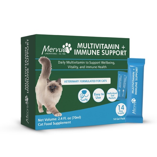 [BRSRGCAYCEMRGETO] Mervue Multivitamin + Immune Support for Cats – Pre-Measured Cat Multivitamin Gel Packets for Daily Vitality – Formula with Beta Glucans and Taurine for Cats for Natural Defenses (14, 5ml Packets)