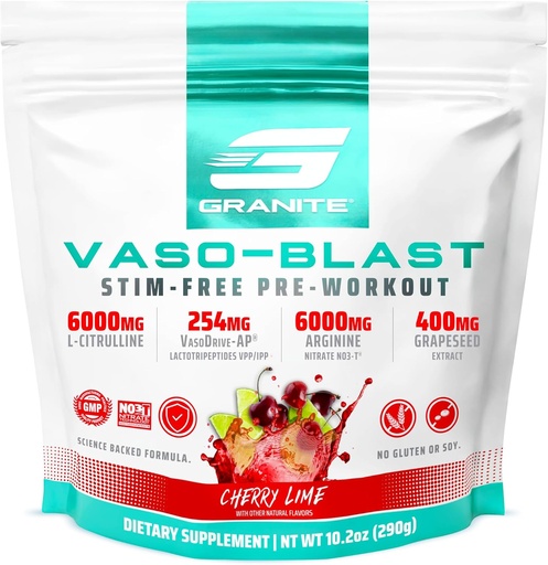 [BRSWGFAHBYJQYADP] Granito Integratori Vaso Blast, Ciliegia Lime Flavor, Stimolant-Free Pre Workout per Uomini e Donne con Estratto di Uva, Arginina Nitrite, & VasoDrive-AP per Pompa Max (20 Serve)