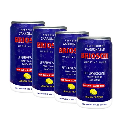[BRSROALYCMGRMYLZ] Brioschi Ready to Drink | Lemon Flavored Refreshing Effervescent Seltzer | Fast Acting Digestive Aid, Heartburn, Upset Stomach, Acid Indigestion | Gluten Free | Super Carbonated 8 oz can, (Pack of 4)