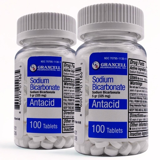 [BRSRAALQPMHWMHT4] Sodium Bicarbonate 325 mg Tablets 100 Count 2bottles (Total 200 Tablets)– Natural Antacid for Heartburn Relief