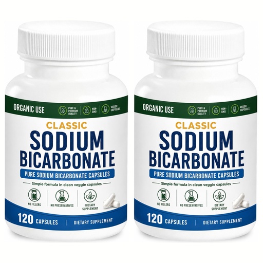 [BRSREYD5BYGQY3YY] Classic Sodium Bicarbonate 650mg Natural Organic Use Sodium Bicarbonate Powder Pills Tablets (caps) Stomach Acid Alkalinity 120caps 2-Pack