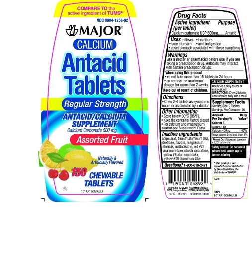 [BRSWIAI6OMAQMETK] Major Calcium Antacid Chewable Tablets, Assorted Fruit Flavors, 500 mg, 150 Count (6 Pack)