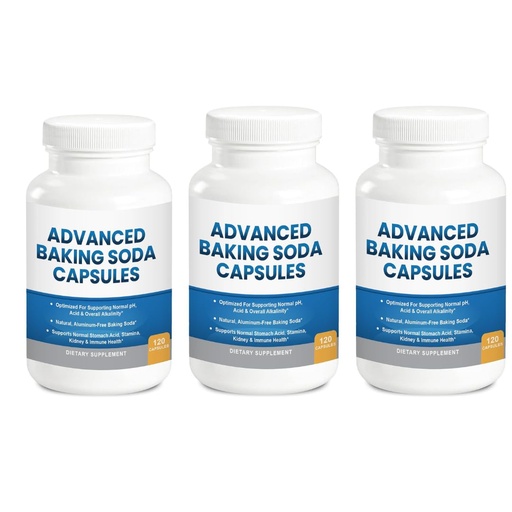 [BRSRGFAKCMAQY3D5] Advanced Baking Soda Capsules: Organic Use Aluminum Free Baking Soda w/Superfoods to Support Kidneys, Stomach Acid, Alkalinity, Immune, Antacid, Health & Wellness, Organic Use 3-Pack