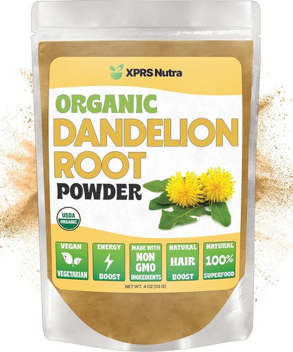 [BRSW22QCBF6G2F3F] XPRS Nutra Organic Dandelion Root Powder - Vegan Friendly Antioxidant Power for Liver Support - Dandelion Root for Tea and Beverages - Immune Boosting Dandelion Powder (4 Ounce)