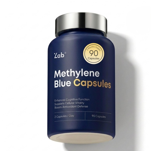 [BRSREGQYCAFQA3A2] ZAB Pharmaceutical Grade Supplement Methylene Blue Capsules, Brain Supplement for Humans with Vitamin C & B Complex, Blue Methylene 10 mg per Capsules, Memory, Clarity & Cognitive Support
