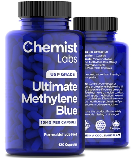 [BRSREYYFAQHQYCLJ] Methylene Blue Capsules for Humans - USP Grade 99% Purity, Methylene Blue Pharmaceutical Grade, Third Party Tested, Supports Cellular & Mitochondrial Function, Made in USA, 120 Count