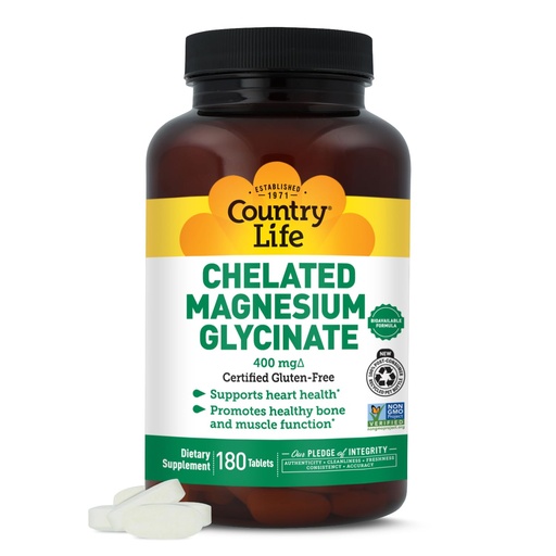 [BRSWGYY7OYCRM3Q2] Country Life Chelated Magnesium Glycinate 400mg – High Absorption Magnesium Supplement for Muscle Relaxation, Energy, Bone & Immune Support – Gluten-Free, Vegan, Halal, Non-GMO Verified - 180 Tablets