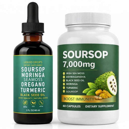 [BRSRGFQRDIHQ433G] Soursop Bitterness Extract, Soursop Bitters Liquid Drops, Soursop Capsules with Sea Moss, Moringa, Turmeric Oil, Black Seed Oil, Oregano for Overall Health, Joint Support (2)