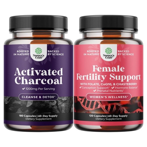 [BRSRGEATPJ5BQCTU] Bundle of Activated Charcoal Pills Detox & Cleanse - Purifying Coconut Capsules with 1200 mg Per Serving for Bloating Relief and Fertility Supplement Prenatal Multivitamins - Female Fertility Support