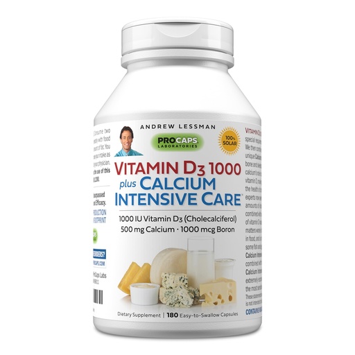 [BRSROZQOPMGRYE36] ANDREW LESSMAN Vitamin D3 1000 Plus Calcium Intensive Care 180 Capsules - Essential for Calcium Absorption, Supports Bone Health, Healthy Muscle Function. Gentle, Easy-to-Absorb. No Additives