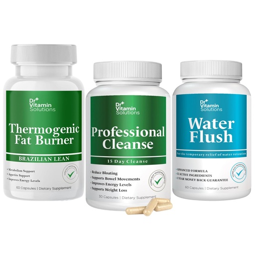 [BRSRAEDRCMNAM3DJ] DR VITAMIN SOLUTIONS 15 Day Cleanse, Thermogenic Fat Burner, Water Weight Loss for Women & Men Bundle, 180 Capsules