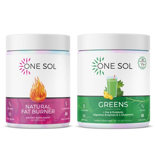 [BRSREEIOAV5A2F3P] One Sol Fat Burner & Greens Bundle: Natural Metabolism, Energy & Gut Health Support with Superfoods, Probiotics & All-Natural Ingredients (Fat Burner + Super Greens)