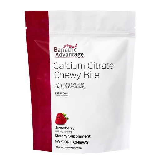 [BRSWKFYKCEBG2HIZ] Bariatric Advantage Calcium Citrate Chewy Bites 500 mg - Highly Absorbable & Digestible - Vitamin D3 - Easily Chewable Calcium Supplement - Strawberry Flavor - 90 Count