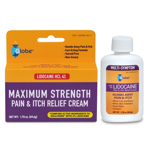[BRSRMBQCOIFREHTK] Globe Lidocaine 4% Multi-Symptom Cream 1.75 Ounce, Non-Greasy Formula