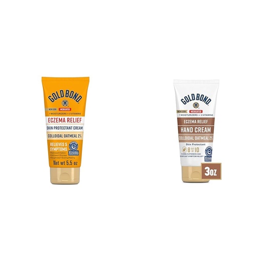 [BRSRAYYYBMJW2HQV] Gold Bond Eczema Relief Cream and Hand Cream Bundle with 5.5 oz and 3 oz Tubes, 2% Colloidal Oatmeal