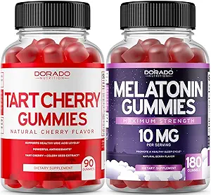 [BRSROAAOCEAQAGY7] Tart Cherry Gummies Uric Acid Level Support (90 Count) - Advanced 2400mg Equivalent Extract with Celery Seed Melatonin for Adults (180 Count) - Quick Dissolve Melatonin 20mg - NonGMO, Vegan & USA Made
