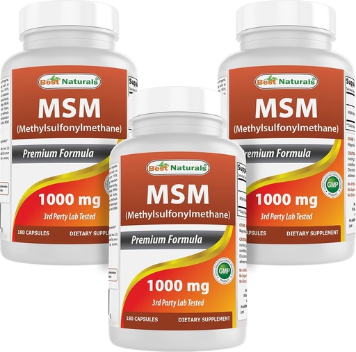 [BRSW2AYBPMMAGFIV] Best Naturals MSM 1000 mg 180 Capsules (180 Count (Pack of 3))