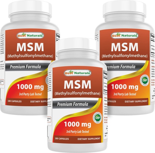 [BRSW2AYBPMMAGFIV] Best Naturals MSM 1000 mg 180 Capsules (180 Count (Pack of 3))