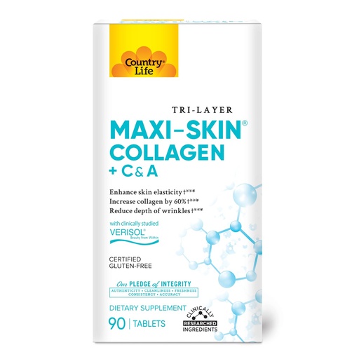 [BRSWIAQCBMGWOYLU] Country Life Verisol Collagen Peptides Tablets - Reduce Depth of W[KB2] rinkles & Enhance Skin Elasticity-90 Tablets-Includes Vitamin A&C - Collagen Powder for Women & Men - Boost Skin Collagen by 60%