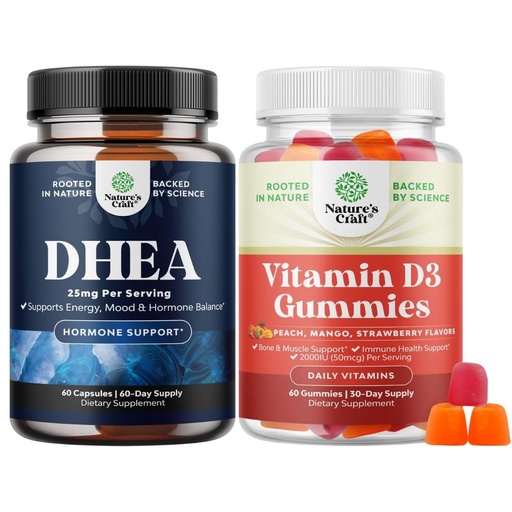 [BRSRAZYLCINGYEI7] Bundle of DHEA Supplement for Hormone Balance, Mood Stability, Brain Function - Dehydroepiandrosterone and Vitamin D3 Gummies for Daily Wellness with 2000IU per Serving Bone Muscle & Immune Support
