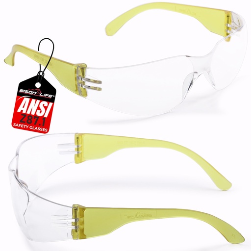 [BRSWYA37BEHA2GTA] BISON LIFE Clear Safety Glasses – ANSI Z87.1 Certified Scratch & Impact Resistant Eye Protection Goggles for Men & Women