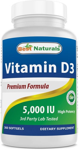 [BRSWIGYNA4MBMHYZ] Best Naturals Vitamin D3 5000 IU 360 Softgels