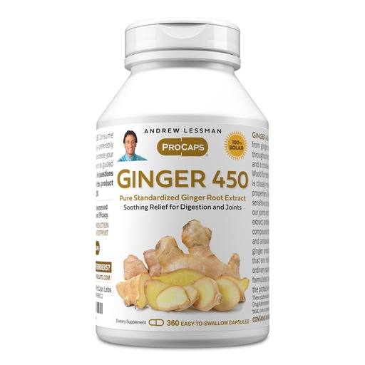 [BRSWGZQPOEAWGHTZ] ANDREW LESSMAN Ginger 450-360 Capsules - Soothing Relief for Joints and Digestion. Pure, Natural, Powerful, Protective Properties. Anti-Aging and Anti-oxidant Properties. No Additives