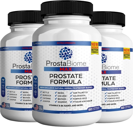 [BRSRABI2DEPAADI3] ProstaBiome Max Prostate Support Formula, Natural Herbal Blend with Saw Palmetto, 60 Capsules, 30-Day Supply (3)