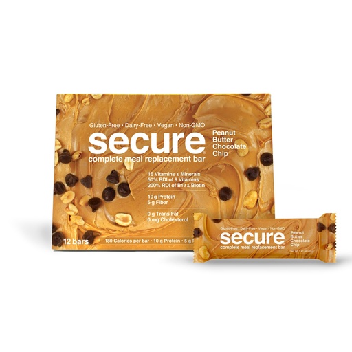 [BRSRGAL6AV5WGDLZ] ANDREW LESSMAN Secure Bars 40g - Peanut Butter Chocolate Chip - High Protein & Fiber Snack - 12 Bars - Non-GMO, Gluten-Free, No Artificial Flavors, Vegan, Low Calorie Meal Replacement