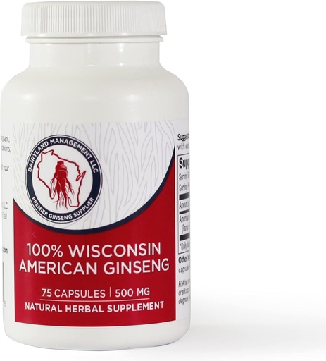 [BRSWGCYPPINR4GQZ] Dairyland American Ginseng Capsules, 75 ct (2000 mg) – Concentrated Wisconsin Ginseng Root Extract – Daily Herbal Supplement for Immune Support