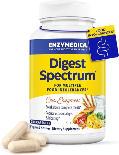 [BRSWGHYYOUMWMGTZ] Enzymedica Digest Spectrum, Advanced Dgestive Enzymes for Women and Men, Tukee digestiota ja useita ruoka-intoleransseja, Nopea-Acting Formula for Gas and Bloating Relief, 240 kapselia