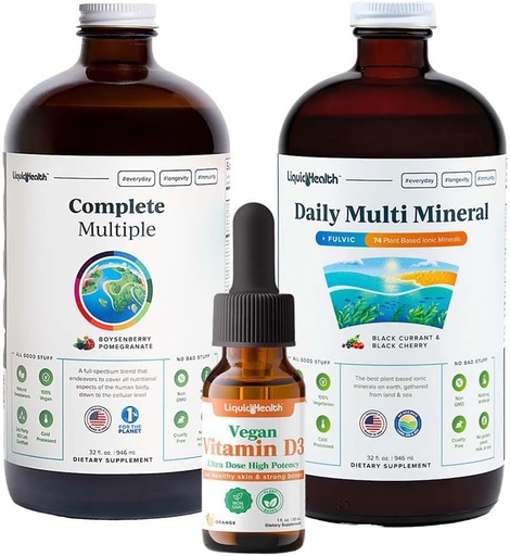 [BRSRAHACBVYWE3T5] LIQUIDHEALTH Ultra Immunity Liquid Vitamin Bundle for Adults with Complete Multivitamin, Daily Multi Minerals and Vegan Vitamin D3 Drops - Immune Support Vitamins, Whole Foods, Vegan, Non GMO
