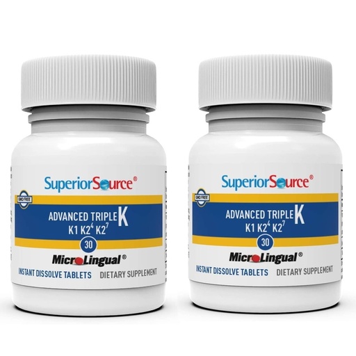 [BRSREAQ5AQFBE2DH] Superior Source Triple K: MK-4 500mcg, MK-7 50mcg, K1 500mcg, 30 Quick Dissolve Tabs, Bone/Heart/Immune Support, Non-GMO, 2-Pack