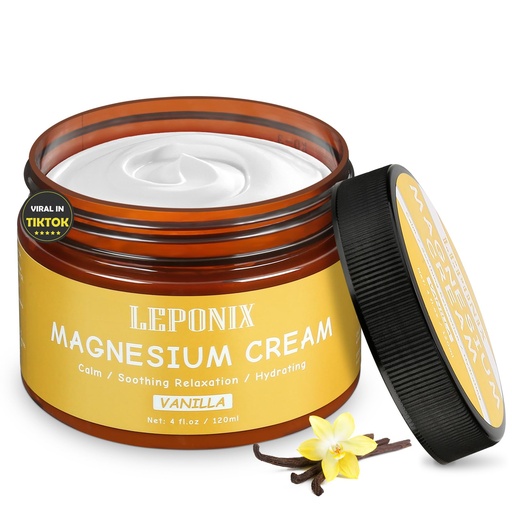 [BRSRAAIZPMAQE2Y4] LEPONIX Magnesium Cream for Sleep & Muscle Recovery - Soothing Topical Magnesium Lotion for Leg Cramps, Joint Comfort, Pain Relief - Relaxing Magnesium Body Butter for Men Women Kids (120ml, Vanilla)