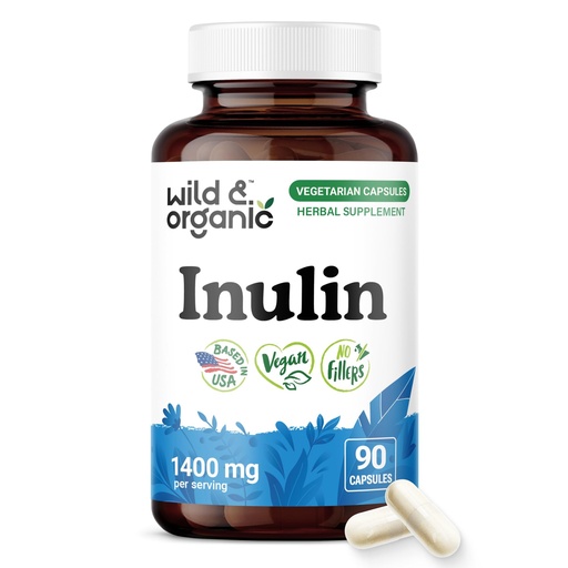 [BRSRAHA3BABRQD3O] Wild & Organic Inulin Capsules 1400 mg - Digestive & Gut Support - Chicory Root Inulin Powder Supplement with Prebiotic Fiber - Vegan, No Fillers, Non-GMO - 90 Count