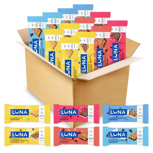 [BRSRAHA7OIMRAD3Z] LUNA Bar - Variety Pack - 6 Flavors - Gluten Free Snack Bars - Non-GMO - Protein Bars - Made with Organic Oats (12 Pack)
