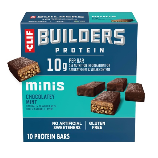 [BRSW2ZIQOAOWGAA4] CLIF BUILDERS Minis Protein Bars - Chocolatey Mint - 10g Plant Based Protein - Gluten Free - Non-GMO - Low Glycemic - No Artificial Sweeteners - 1.2 oz. (10 Pack)