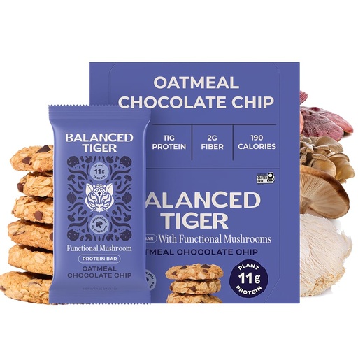 [BRSREELROUBREHLF] Functional Mushroom Vegan Protein Bars | Made in USA | Full Dose Lions Mane, Shitake, Reishi & Maitake Bars | Plant Protein Bars w/Adaptogens & Superfoods | Oatmeal Chocolate Chip