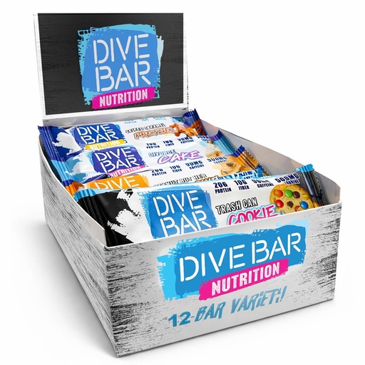 [BRSRGHD5AQAWY33P] Dive Bar Nutrition Protein Bars | 20g Protein, 10g Fiber + Collagen | 90mg Caffeine Energy Snack | 12 Count (Variety Pack)