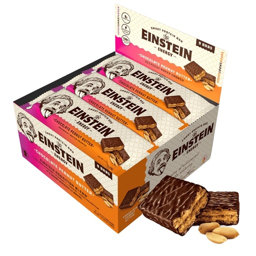 [BRSREAQDCIMQYELA] Einstein Energy Wafer Protein Bars - Chocolate Peanut Butter - Low Sugar High Protein Bars - Protein Peanut Butter Bar - Gourmet Protein Bar - Ideal Snack for Energy and Satiety - 9 Count