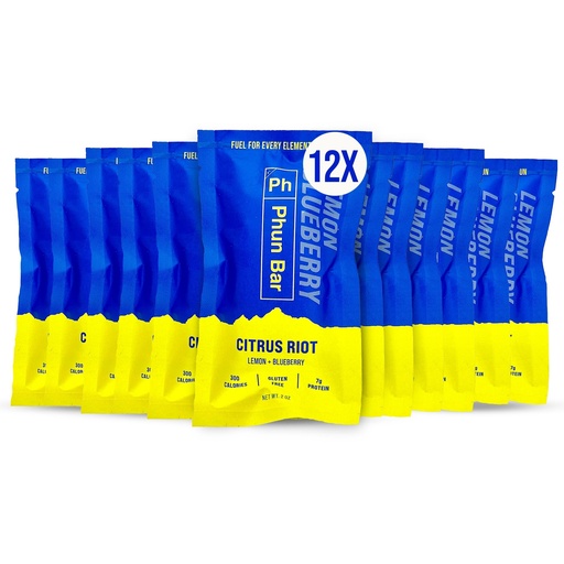 [BRSRGHT6CIHWKG3G] Phun Bar Citrus Riot Energy Bars (Pack of 12) | Lemon + Blueberry | 300-Calorie Gluten-Free Sports Energy Bars with Sustained Energy for Cycling, Endurance Training, Long Rides & Active Days