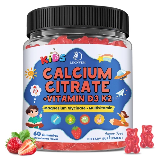 [BRSRGYA3BFYQEG32] Kids Calcium Citrate Gummies with Vitamin D3 Supplement, Calcium Citrate 300/600 mg with Magnesium Zinc & Multivitamin for Kids 4+ & Teens, Support Bone Muscle & Digestive Health, Sugar Free, 60ct